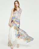 Sleeveless Floral-Print Gown