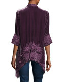3/4-Sleeve Velvet Draped Cardigan 