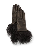 Leather Gloves w/ Fur Cuffs, Black