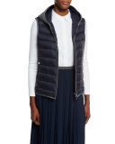 Contrast-Trimmed Hooded Puffer Vest, Navy