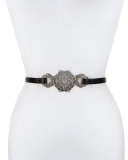 Rosalinda Leather Art Deco Belt, Black/Silver