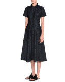 Meadow-Print Denim Shirtdress, Dark Navy/Black