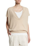 Short-Sleeve Boyfriend Cashmere Pullover Top, Twine
