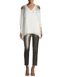Emma Metallic Tweed Cropped Pants, Gold/Multi