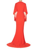 Draped-Sleeve Cady Gown, Red