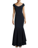 Naima Long Ruffled Gown, Navy