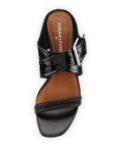 Mora Buckle Kitten-Heel Slide Sandal, Black
