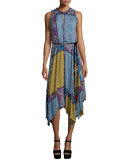 Sleeveless Patchwork Handkerchief Dress, Navy
