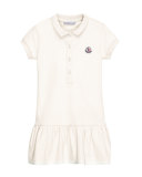 Short-Sleeve Cotton-Blend Polo Dress, White, Size 4-6