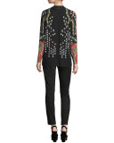 Stud-Print Wrap Cardigan, Red/Black