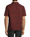 Brandon Ikat Short-Sleeve Sport Shirt, Black/Red