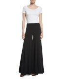 Super Flare High-Waist Wide-Leg Silk Pants, Black