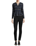 Metallic Tweed Peplum Jacket, Navy Combo