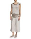 Pleated Wide-Leg Culottes, Stone 