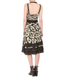 Sleeveless Vine-Print A-Line Dress, Black/Off White