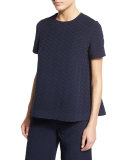 Short-Sleeve Textured Top, Navy