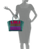 Brera 34 Python Sport Satchel Bag, Turquoise/Pink/Brown/Purple