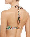 Santorini Tropical-Leaf Print Halter Swim Top