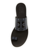 Zoey Leather Logo Toe-Ring Sandal, Bright Navy
