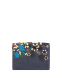 Viv Micro Floral Denim Chain Shoulder Bag, Blue