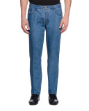 Five-Pocket Slim-Fit Denim Jeans, Light Blue