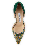 Taylerbi Tweed d'Orsay 70mm Pump, Green/Gold