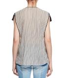 Judith Sleeveless Striped Tassel Top, Ecru