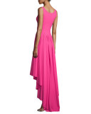 Sidney Sleeveless Ruffled High-Low Dress, Glossy Pink 