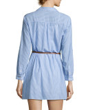 Sehun Striped Poplin Shirtdress, Blue/White
