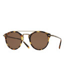 Remick Monochromatic Brow-Bar Sunglasses, Brown