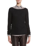 Monili-String Ribbed Sweater, Onyx