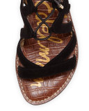 Gemma Suede Flat Lace-Up Sandal, Black