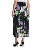 Floral-Print D-Ring Silk Midi Skirt, Multicolor