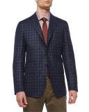 Check Three-Button Sport Coat, Navy/Gray
