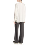 Crossover Long-Sleeve Stretch-Silk Top