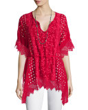 Drapey Eyelet Tunic with Crochet Trim 