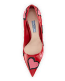 Heart-Appliqué Pointed-Toe 85mm Pump, Scarlet (Scarlatto) 