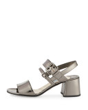 Metallic 55mm Chunky-Heel Sandal, Anthracite
