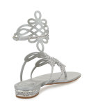 Crystal Laser-Cut Flat Sandal, Silver