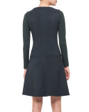 Long-Sleeve Faux-Wrap Dress, Bottle