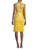 Floral-Sequin Lace Sleeveless Cocktail Dress, Dandelion