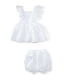 Sleeveless Embroidered Batiste Top w/ Bloomers, White, Size 9-24 Months