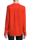 Max Long-Sleeve Silk Blouse, Fiery Red