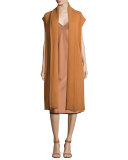 Long Cashmere Shawl-Collar Vest, Copper
