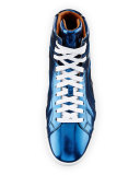 Eticon Metallic Leather High-Top Sneaker, Blue