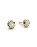 14K Yellow Gold & Opal Cabochon Stud Earrings