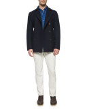 Huck Lace Long-Sleeve Polo Shirt, Blue
