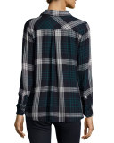 Hunter Plaid Long-Sleeve Shirt, Indigo/Emerald