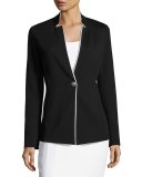 Milano Knit Notch-Collar Jacket, Black/White