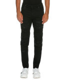 Gil Distressed Biker Slim-Fit Jeans, Black